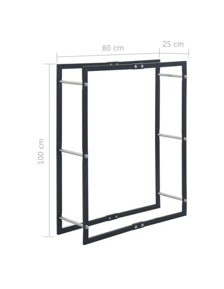 Rastrelliera per Legna da Ardere Nera 80x25x100 cm in Acciaio