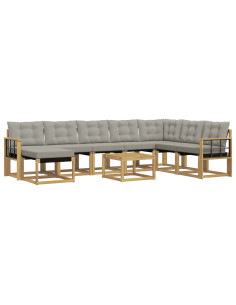 Set di divani da esterno 9 pcs Bianco e Grigio Chiaro 2