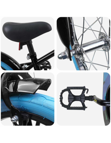 Bicicletta per Bambini 16 Pollici per bambini di 4-6 anni Nero