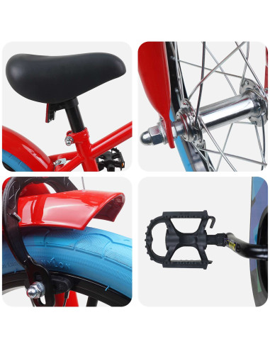 Bicicletta per Bambini 16 Pollici per bambini di 4-6 anni Rosso