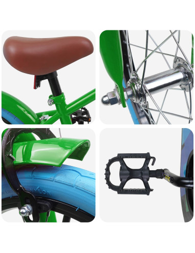 Bicicletta per Bambini 16 Pollici per bambini di 4-6 anni Verde