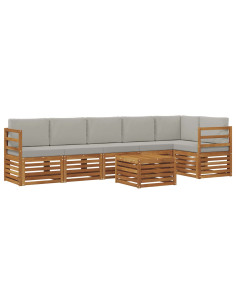 Set divani con cuscino 7 pcs Grigio Naturale e Chiaro 2
