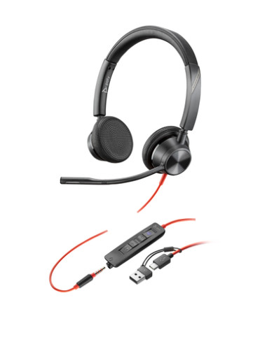 HP Poly Cuffie stereo Poly Blackwire 3325 con connettore USB-C, certificate per Microsoft Teams + spina da 3,5 mm + adattatore U