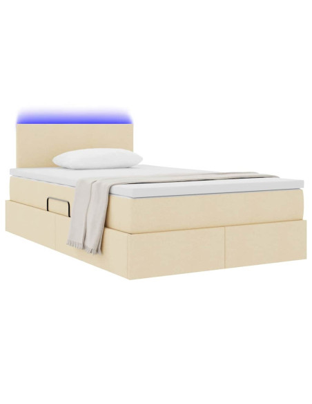 Letto con contenitore e LED con led Crema 120 x 190 cm Tessuto