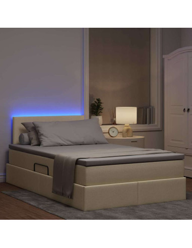 Letto con contenitore e LED con led Crema 120 x 190 cm Tessuto