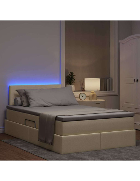 Letto con contenitore e LED con led Crema 120 x 190 cm Tessuto