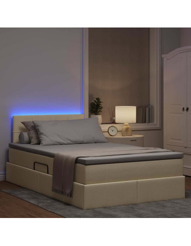 Letto con contenitore e LED con led Crema 120 x 190 cm Tessuto