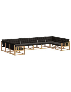 Set di divani da esterno con cuscino 10 pcs Bianco e Nero 2