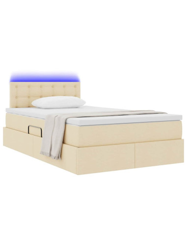 Letto con contenitore e LED con led Crema 120 x 190 cm Tessuto
