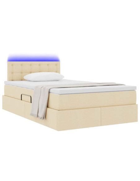 Letto con contenitore e LED con led Crema 120 x 190 cm Tessuto