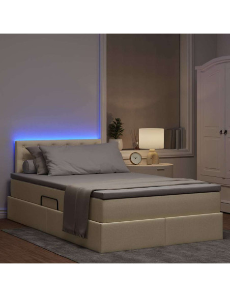 Letto con contenitore e LED con led Crema 120 x 190 cm Tessuto