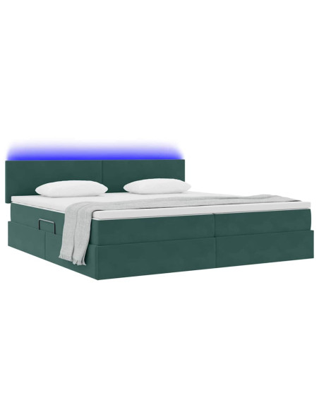Letto con contenitore e LED Verde Scuro 200 x 200 cm Velluto