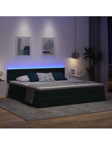 Letto con contenitore e LED Verde Scuro 200 x 200 cm Velluto
