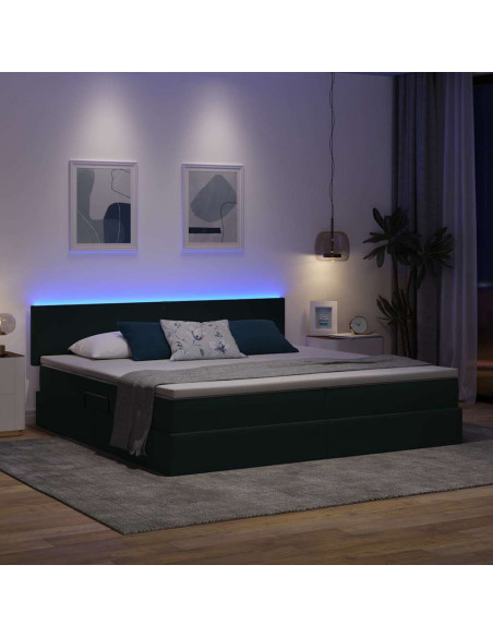 Letto con contenitore e LED Verde Scuro 200 x 200 cm Velluto