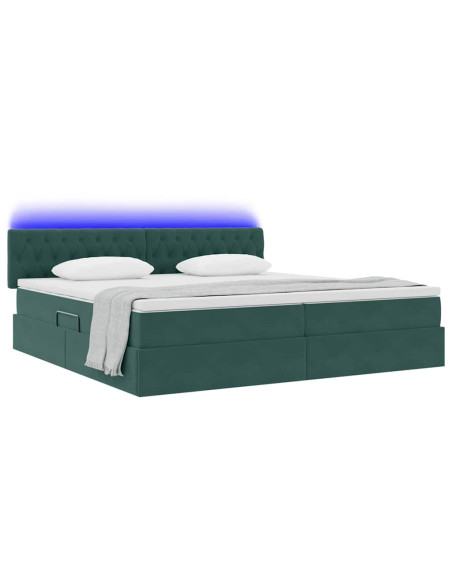 Letto con contenitore e LED Verde Scuro 200 x 200 cm Velluto