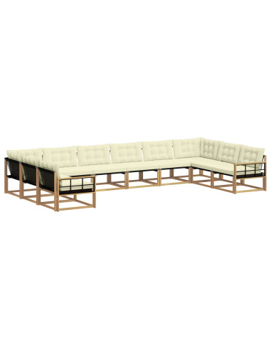Set di divani da esterno con cuscino 10 pcs Bianco e Crema