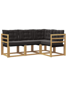 Set di divani da esterno con cuscino 4 pcs Bianco e Nero 2
