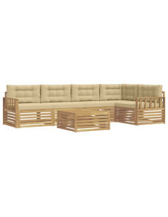 Set di divani da esterno 6 pcs Bianco e Beige Poliestere 2