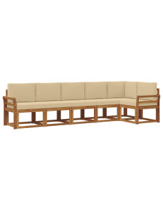 Set di divani da esterno con cuscino 6 pcs Naturale e Beige 2