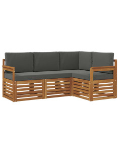 Set divani 4 pcs Naturale e Antracite Legno di Acacia Massello 2