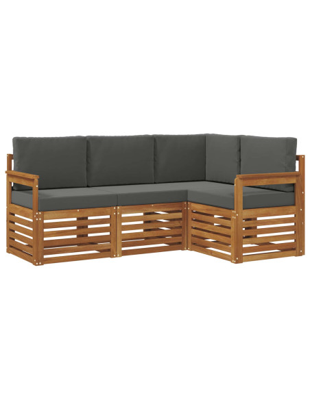 Set divani 4 pcs Naturale e Antracite Legno di Acacia Massello