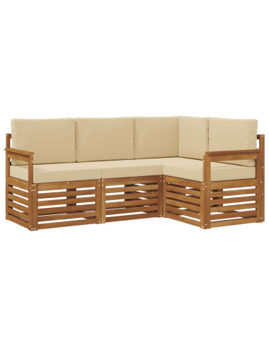 Set divani 4 pcs Naturale e Beige Legno di Acacia Massello