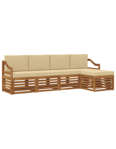 Set divani 5 pcs Naturale e Beige Legno di Acacia Massello