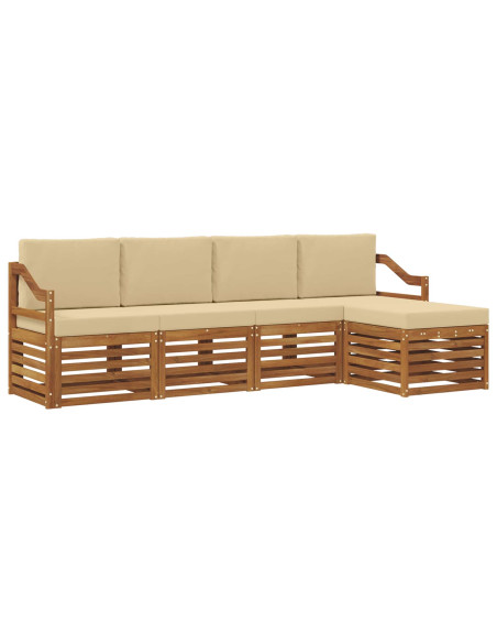 Set divani 5 pcs Naturale e Beige Legno di Acacia Massello