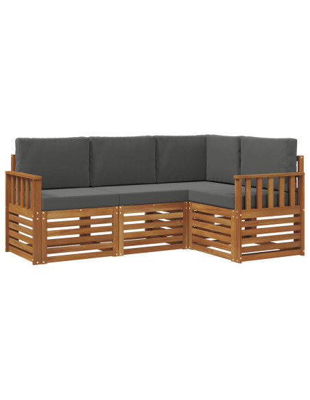 Set divani 4 pcs Naturale e Antracite Legno di Acacia Massello