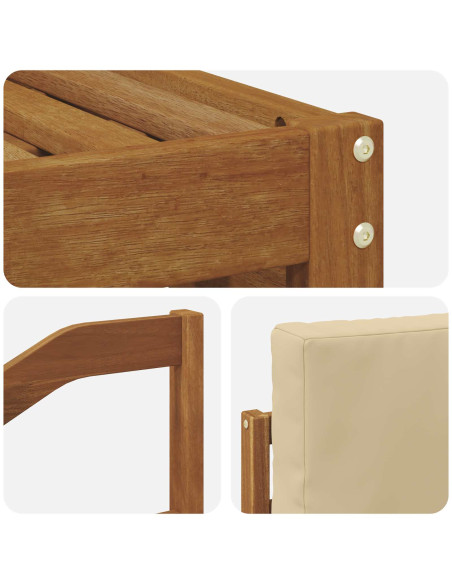 Set divani 5 pcs Naturale e Beige Legno di Acacia Massello