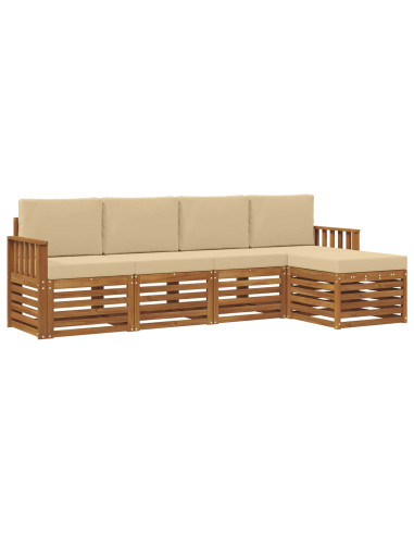 Set divani 5 pcs Naturale e Beige Legno di Acacia Massello