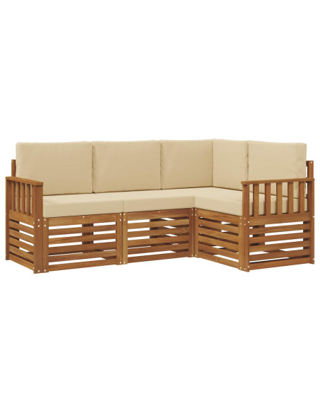 Set divani 4 pcs Naturale e Beige Legno di Acacia Massello