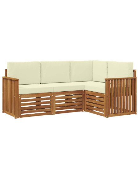 Set divani 4 pcs Naturale e Crema Legno di Acacia Massello