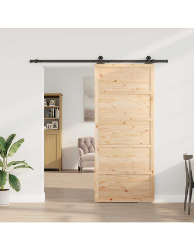 Porta scorrevole Naturale 80 x 208 cm Legno Massello di Pino