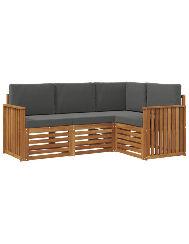 Set divani 4 pcs Naturale e Antracite Legno di Acacia Massello