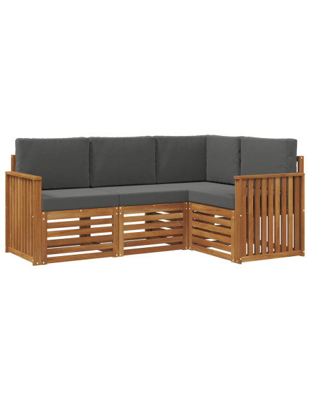 Set divani 4 pcs Naturale e Antracite Legno di Acacia Massello