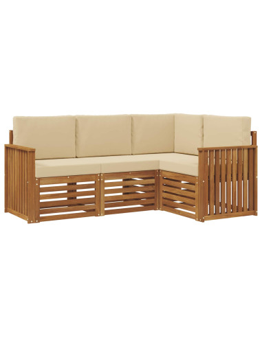 Set divani 4 pcs Naturale e Beige Legno di Acacia Massello