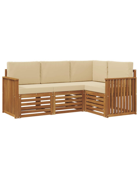 Set divani 4 pcs Naturale e Beige Legno di Acacia Massello