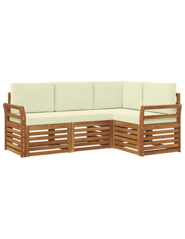 Set divani 4 pcs Naturale e Crema Legno di Acacia Massello