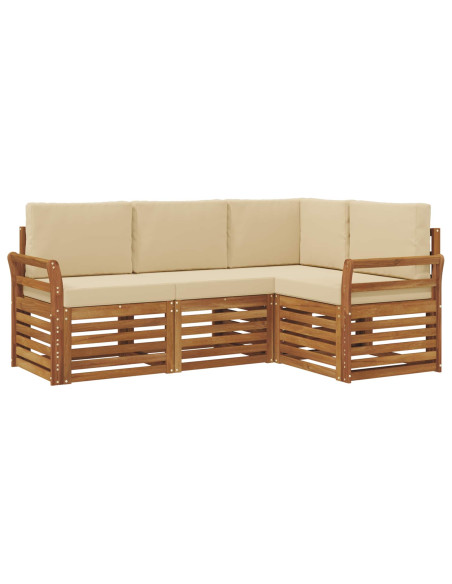 Set divani 4 pcs Naturale e Beige Legno di Acacia Massello