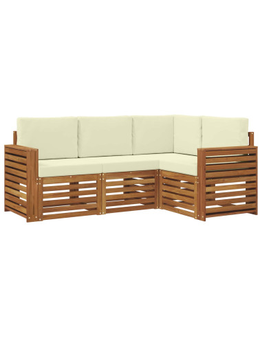 Set divani 4 pcs Naturale e Crema Legno di Acacia Massello