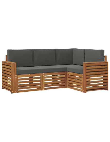 Set divani 4 pcs Naturale e Antracite Legno di Acacia Massello