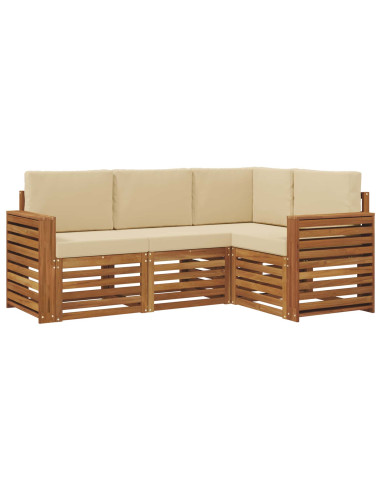 Set divani 4 pcs Naturale e Beige Legno di Acacia Massello