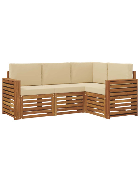 Set divani 4 pcs Naturale e Beige Legno di Acacia Massello