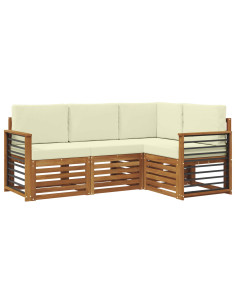 Set divani 4 pcs Naturale e Crema Legno di Acacia Massello 2