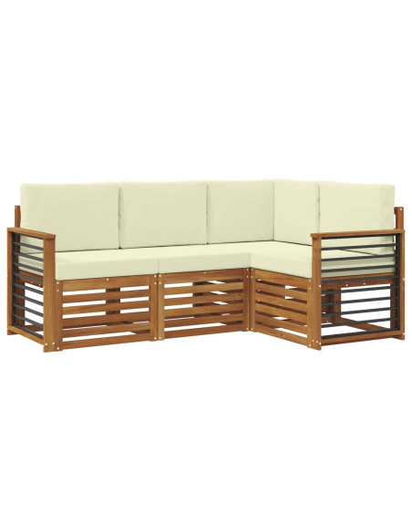 Set divani 4 pcs Naturale e Crema Legno di Acacia Massello