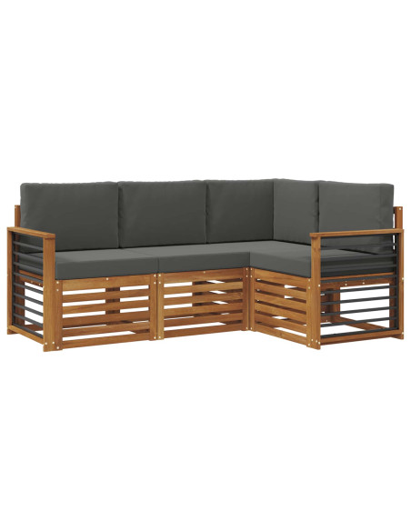 Set divani 4 pcs Naturale e Antracite Legno di Acacia Massello