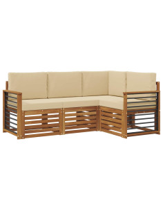 Set divani 4 pcs Naturale e Beige Legno di Acacia Massello 2