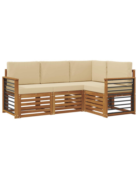 Set divani 4 pcs Naturale e Beige Legno di Acacia Massello