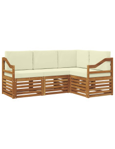 Set divani 4 pcs Naturale e Crema Legno di Acacia Massello 2